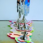 Gate Five by Hilary White art uses glitter, hair, and florescent colors with mirrored surfaces